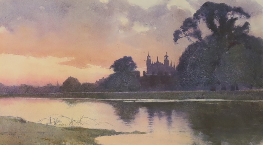Carleton Grant (1860-1930), View of The Thames and Eton College Chapel at sunset, signed and indistinctly dated lower left, 17 x 28cm
